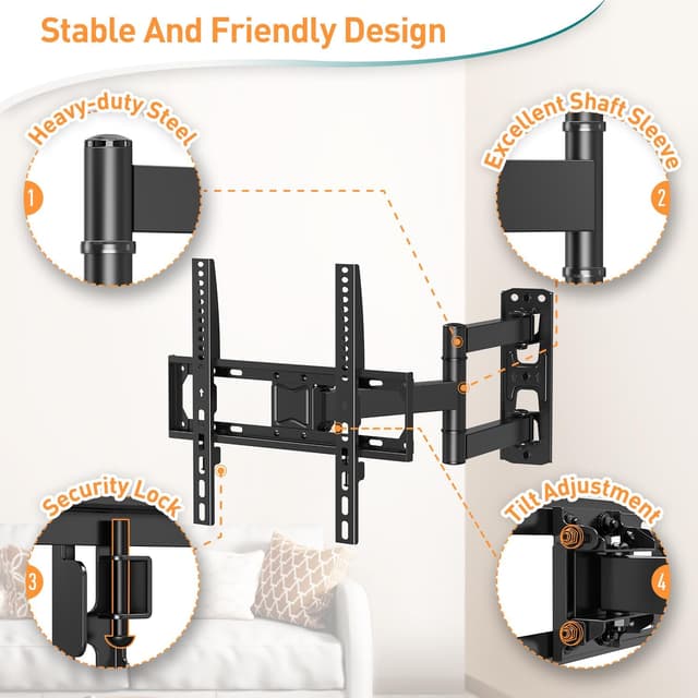 Detalle de ELIVED EV011 tilt swivel TV bracket 35KG