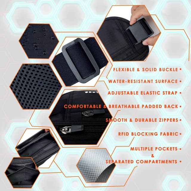 Thumbnail 6 de EGOO Ultralight RFID Money Belt with Adjustable Elastic Strap (Black) + 3 RFID Card Sleeves