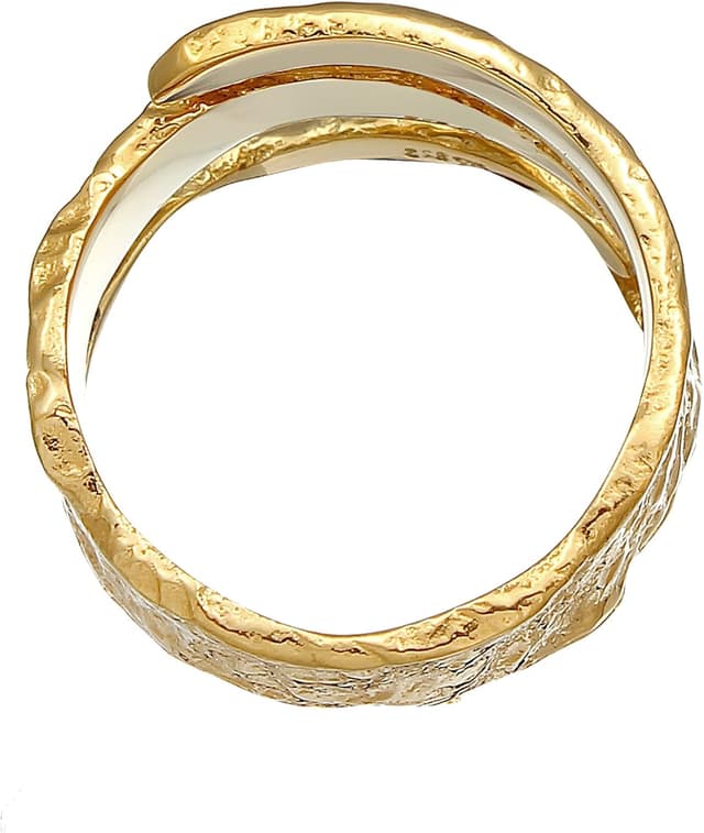 Detalle 2 de Kuzzoi Herrenring im Used Design – breiter massiver Ring aus 925 Sterling Silber vergoldet (12 mm), gehämmert, Ringgröße 60–66