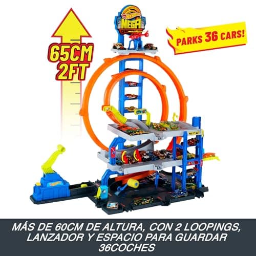 Thumbnail 2 de Hot Wheels JLC05, pista 3 niveles y almacenamiento 37 coches
