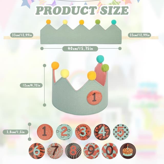 Thumbnail 1 de URAQT Corona Cumpleaños Infantil reversible