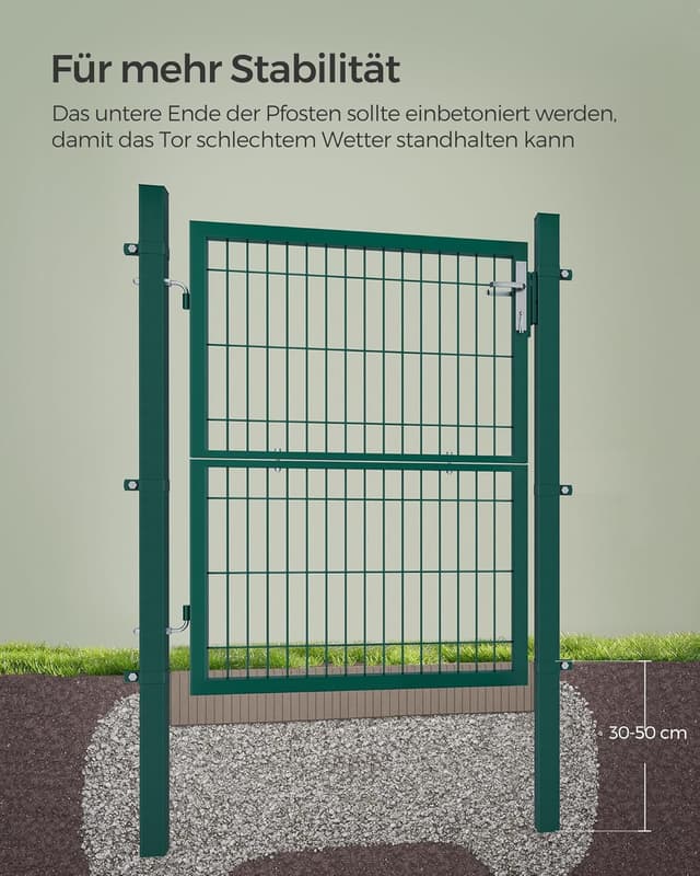 Detalle de SONGMICS abschließbares Gartentor aus verzinktem Stahl, 106 x 125 cm (B x H) – grün GGD175L