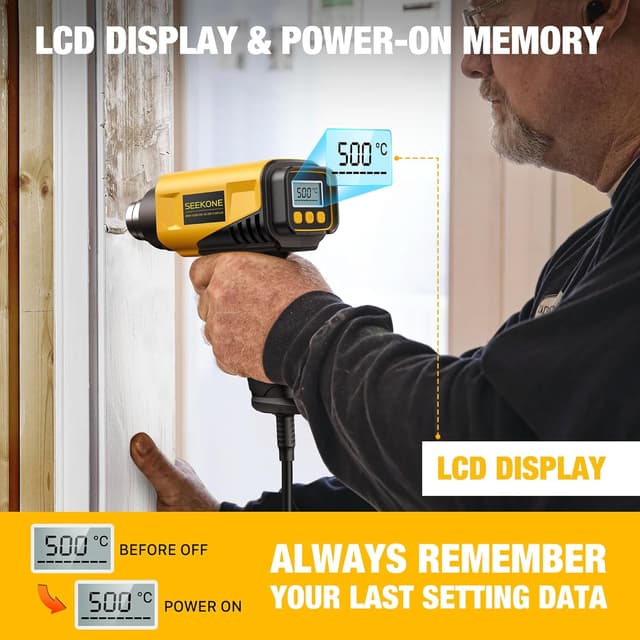 Detalle de SEEKONE Pistola ad aria calda 2000W con LCD (50–650°C) e flusso regolabile