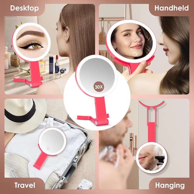 Detalle 2 de MIYADIVA 30X Vergrößerungsspiegel mit Beleuchtung – 3-farbige LED, 3-in-1 Halterung