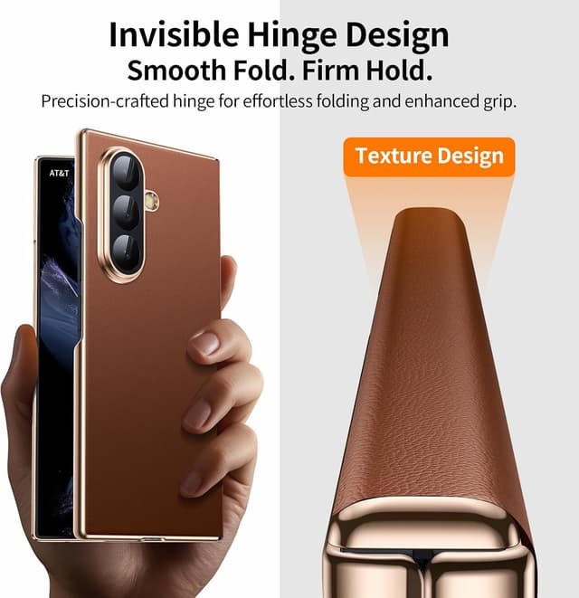 Detalle de YOOVEI Magnetic Leather Case for Samsung Galaxy Z Fold 7 with Privacy Screen Protector & Hinge Protection (Brown)