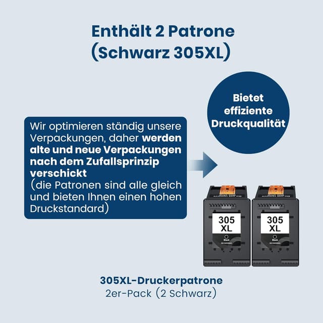 Detalle de 305XL Schwarz Druckerpatronen Ersatz (2er Schwarz) für HP 305XL – kompatibel für DeskJet & Envy