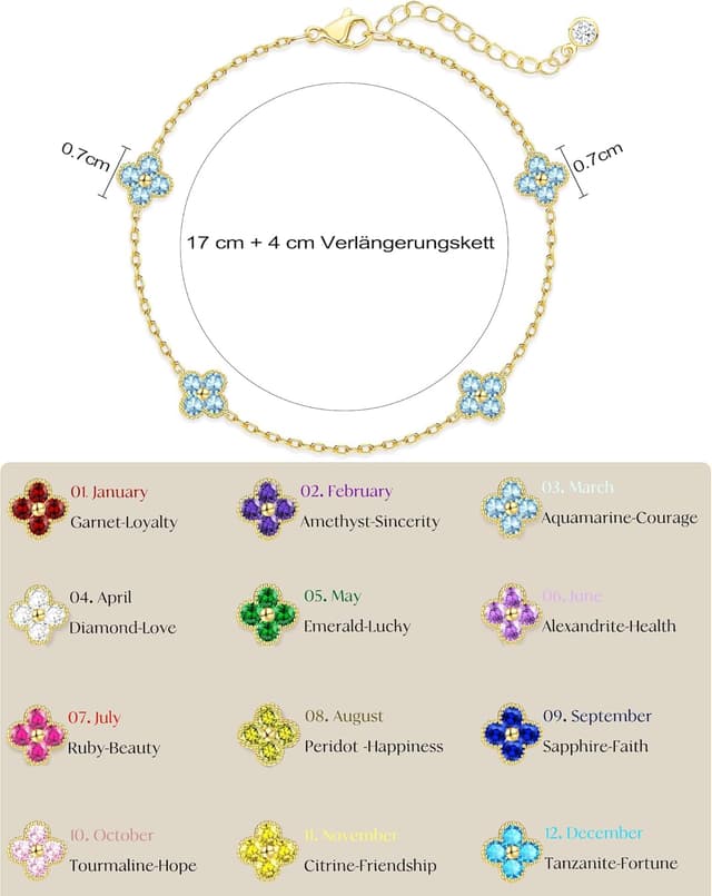 Detalle 2 de ZHESHY Kleeblatt-Armband für Damen (14K vergoldet) mit Zirkonia, wasserfest & verstellbar