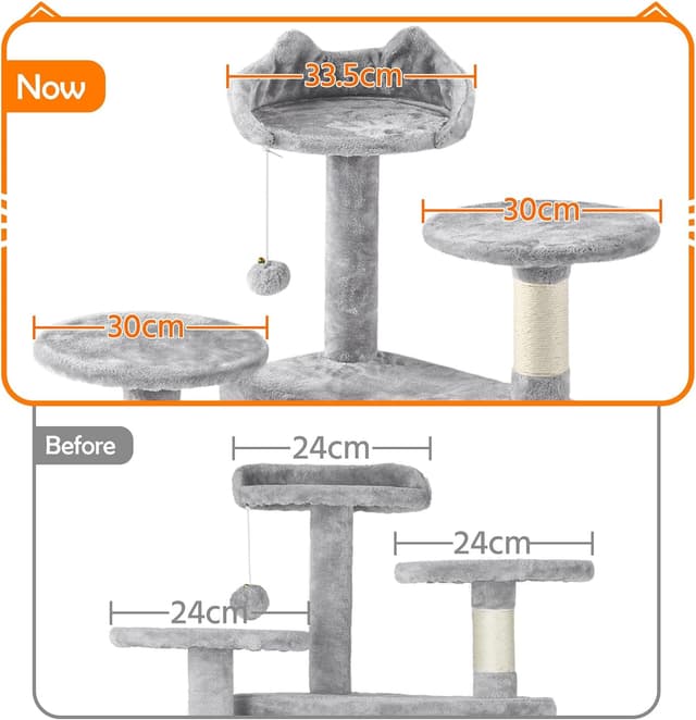 Detalle 2 de Yaheetech Cat Tree 158cm tower with scratching posts, 2 houses and dangling balls (light grey)