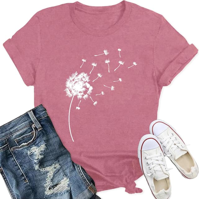 Detalle de Qskall Women’s Dandelion Flower T-Shirt (Casual Summer Tee)