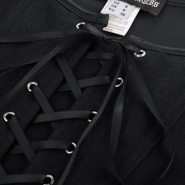 Detalle de SCARLET DARKNESS Damen Renaissance-Korsett „Darkness“ mit Vintage-Lacing und eckigem Ausschnitt