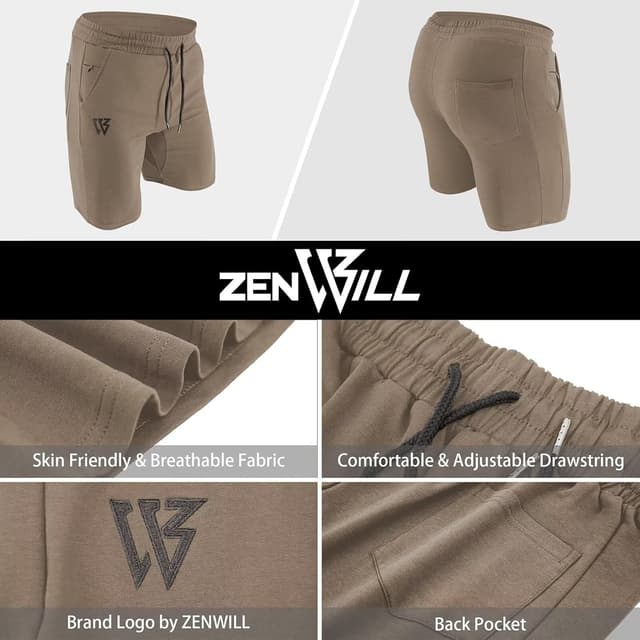 Detalle 1 de ZENWILL Mens Gym Shorts with Zip Pockets