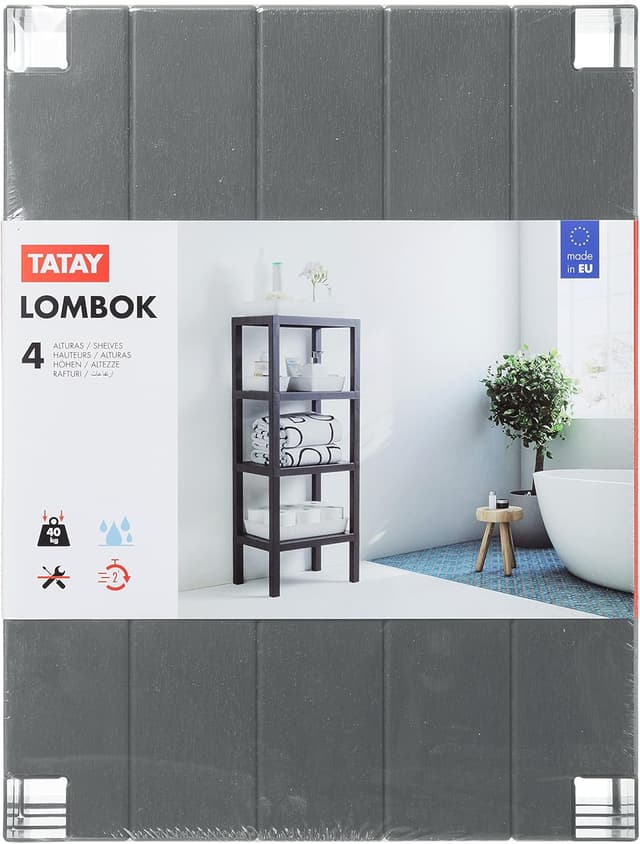 Detalle 1 de TATAY Scaffale Bagno Lombok a 4 ripiani grigio, resistente all’umidità fino a 40 kg