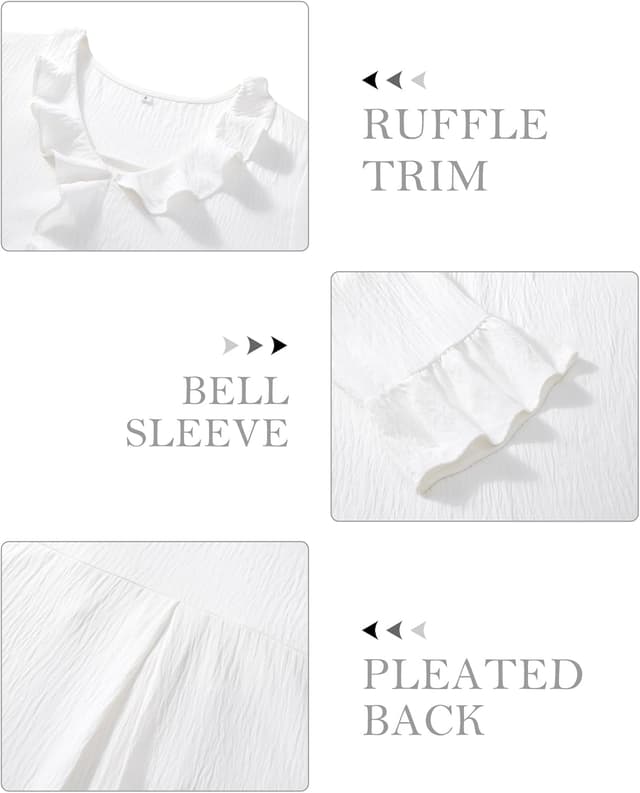 Detalle de siliteelon Women’s 3/4 Sleeve Ruffle Bell Blouse for Business Casual & Formal Work