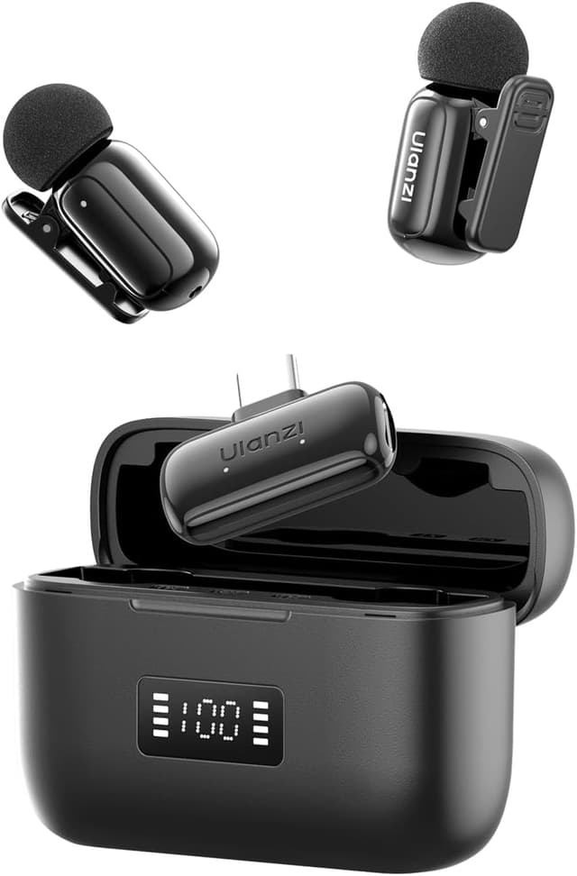 Detalle de ULANZI A200 Mini Wireless-Lavaliermikrofon für iPhone & Android: kompakt, bis 100 m Reichweite, 30 h Akkulaufzeit