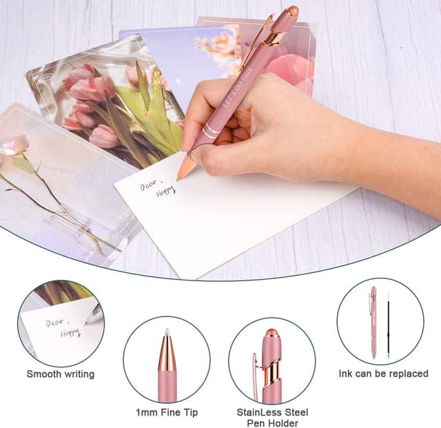 Detalle de AUAUY Snarky Office – Set 12 penne stile 2 in 1, inchiostro nero, punta 1 mm, colore rosa