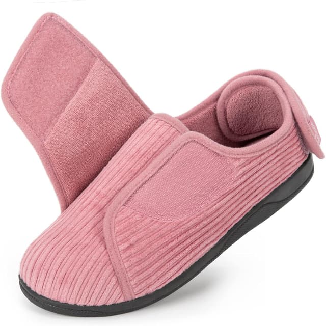 Detalle de HomeTop Women’s Corded Velveteen Adjustable Hook-and-Loop Closed-Back Slippers