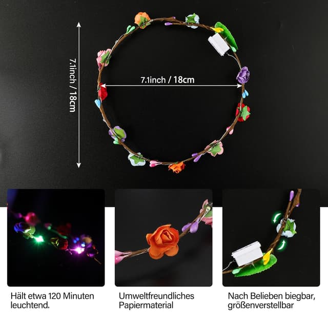 Thumbnail 4 de 12 Stück LED Blumenkranz Stirnband