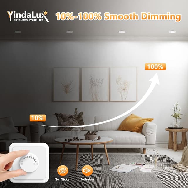 Detalle de YindaLux LED-Einbaustrahler 230 V dimmbar 5 W (3CCT, 6er-Set) – ultraflach, IP44 für Bad