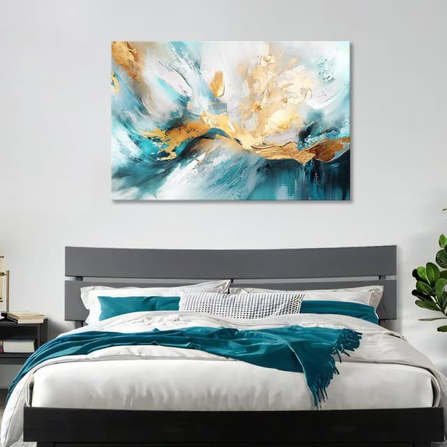 Thumbnail 2 de Abstrakt Weiß Grün Gold Leinwandbild 120x80 cm