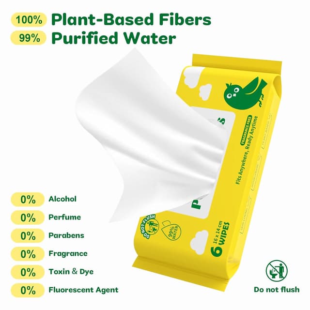 Detalle de Dorahoney Mini Reise-Feuchttücher für Babys & empfindliche Haut – unparfümiert, hypoallergen, Reisegröße (8er Pack mit 48 Tüchern)