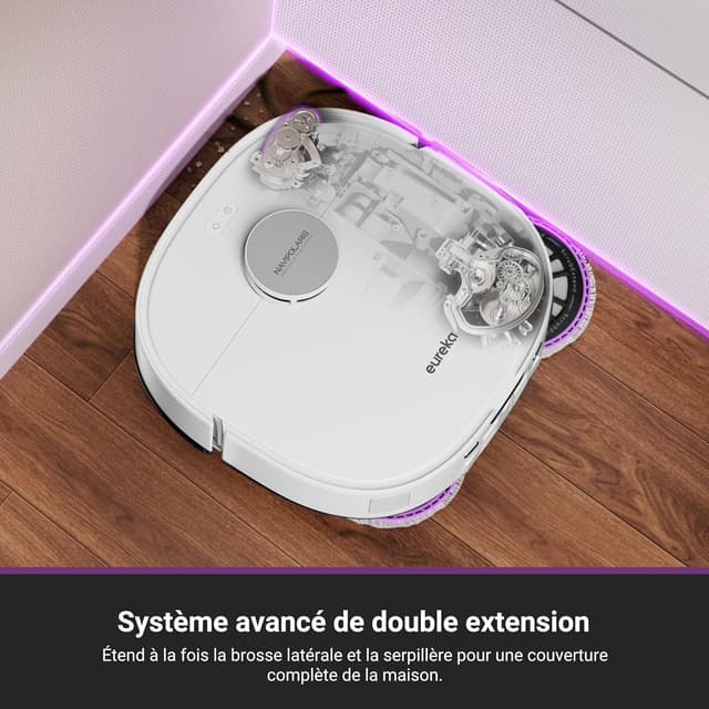 Detalle 2 de EUREKA J15 Max Ultra – Robot aspirateur laveur avec station autonettoyante, serpillière chauffée et brosse latérale extensible