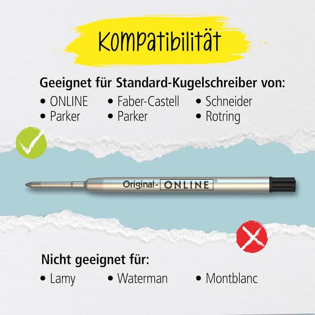 Detalle de ONLINE 6 Kugelschreiberminen schwarz im G2-Format (Strichstärke M) – Standard Großraummine für viele Kulis