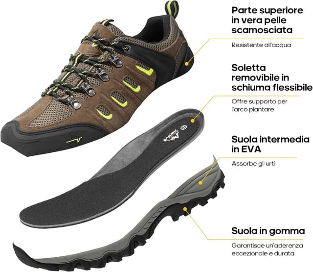 Detalle de NORTIV 8 Men’s Waterproof Leather Low-Top Hiking Shoes with Protective Toe