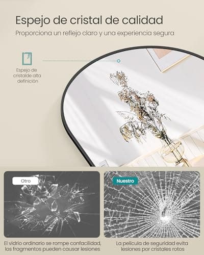 Thumbnail 2 de SONGMICS Espejo de Cuerpo Entero, 160 x 50 cm, Espejo Arqueado con Soporte, con Marco de Aleación de Aluminio, Cristal Templado, para Dormitorio, Salón, Vestuario, Navidad, Negro Tinta LFM031B01