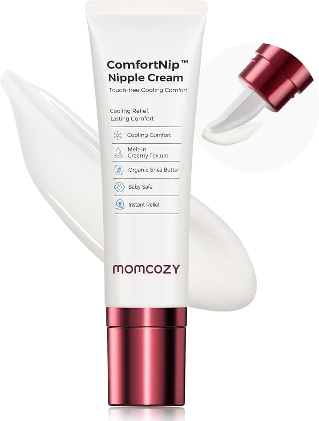 Detalle de Momcozy ComfortNip crema capezzoli per allattamento lenitiva senza lanolina con applicatore in ceramica, 50 g