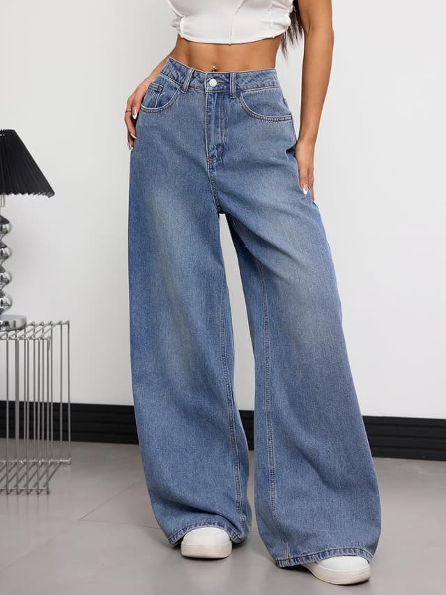 Detalle de OYICAI Women’s Baggy Jeans Wide-Leg Denim Pants (Y2K 90s Hip Hop Streetwear Style)