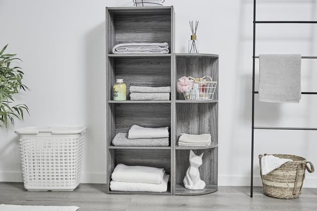 Detalle de Iris Ohyama Mobile CX-4: libreria angolare da parete in legno da 40 cm, 4 livelli (grigio)