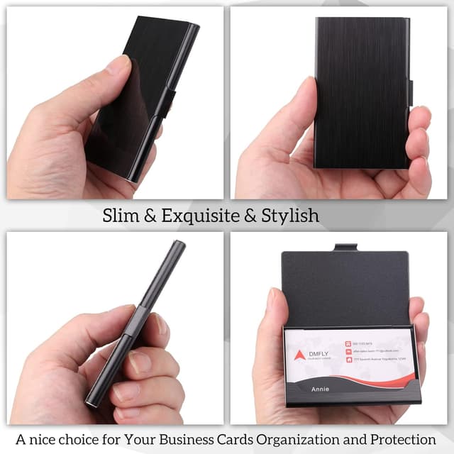 Detalle de DMFLY Slim Stainless Steel Business Card Holder (Metal Card Case) – Buckle Style Shut