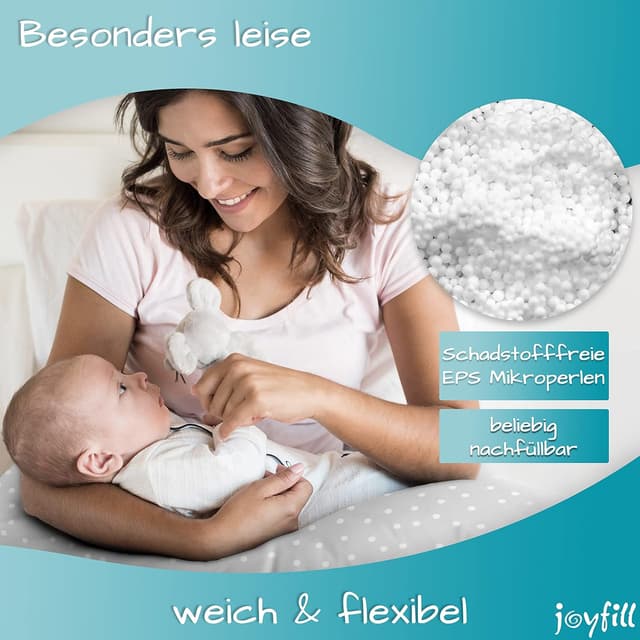 Detalle de joyfill® Stillkissen Mikroperlen 190 cm – Schwangerschafts- & Stillkissen XXL, nachfüllbar, Made in Germany