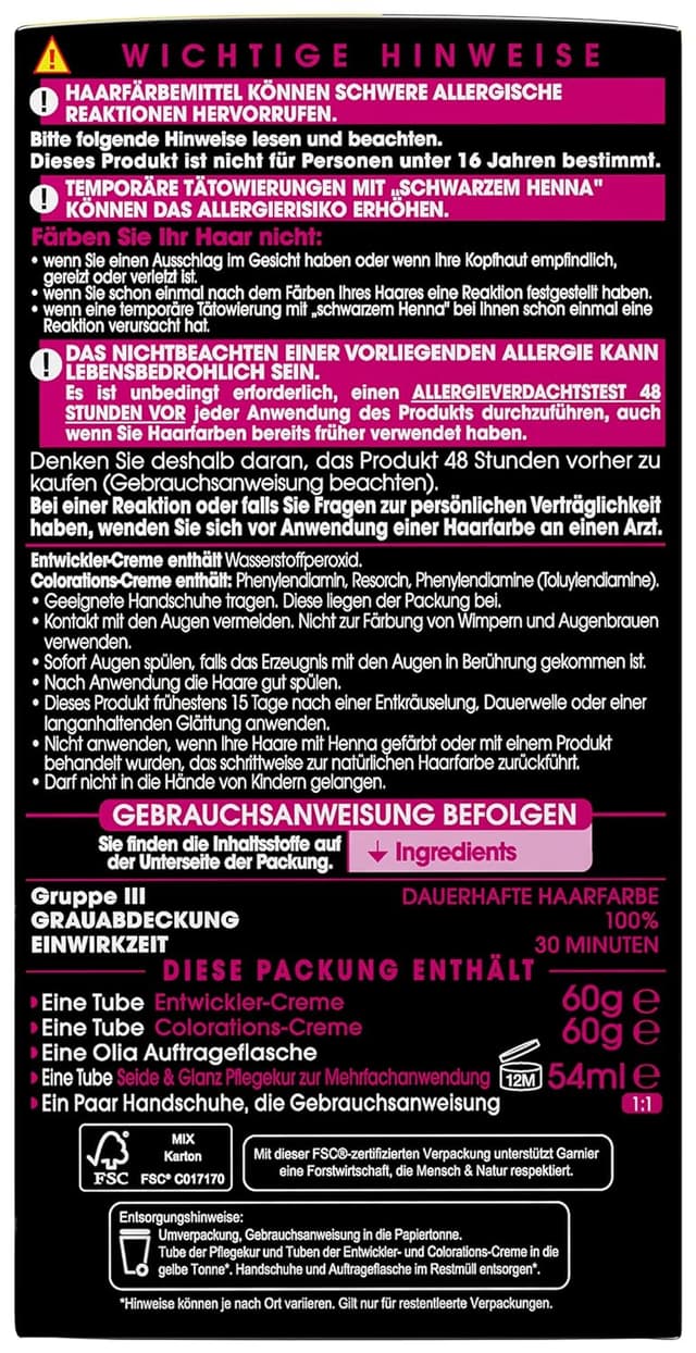 Detalle de Garnier Olia Dauerhafte Haarfarbe ohne Ammoniak 6.0 Hellbraun (Packung mit 2), inkl. Pflegekur