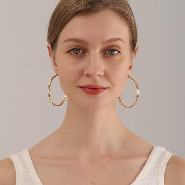 Thumbnail 3 de Chunky 4mm Gold Hoop Earrings 30mm