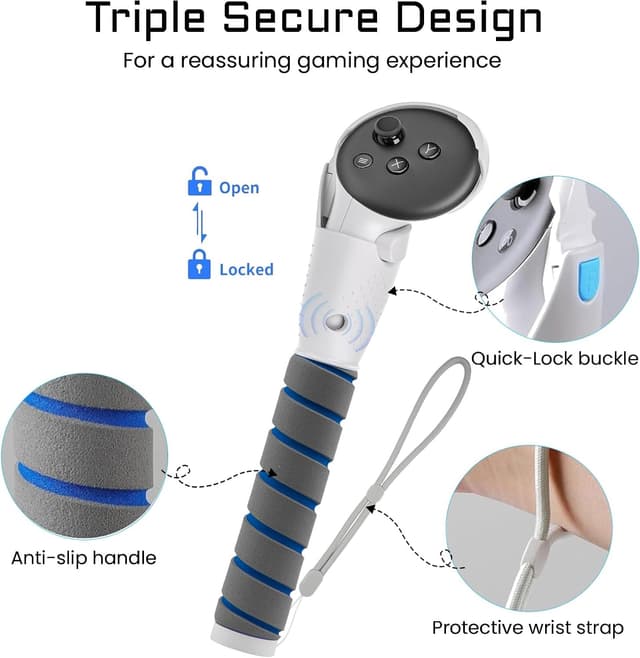 Detalle de 3-in-1 VR long arms controller grips for Meta Quest 3 / 3S (Gorilla Tag, VR golf, Kayak Mirage) – Grey