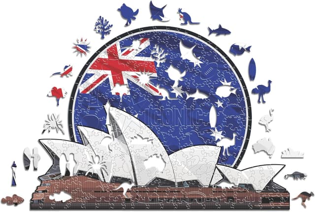 Detalle de Iconic Puzzles Sidney Opera House, Collezione Monumenti: puzzle di legno 100% sostenibile (Taglia S, 150 pezzi)