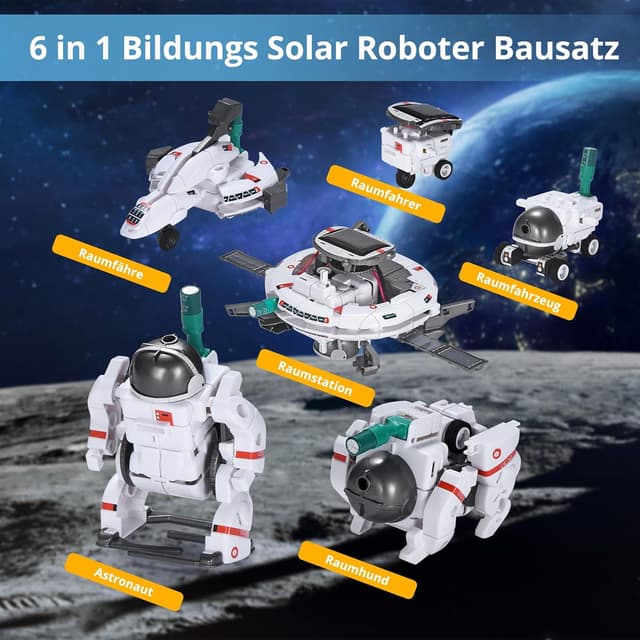 Detalle de OMWay Solar Roboter Kinder-Spielzeug (6-in-1) ab 8 Jahren – STEM Bausatz mit Solarpanel