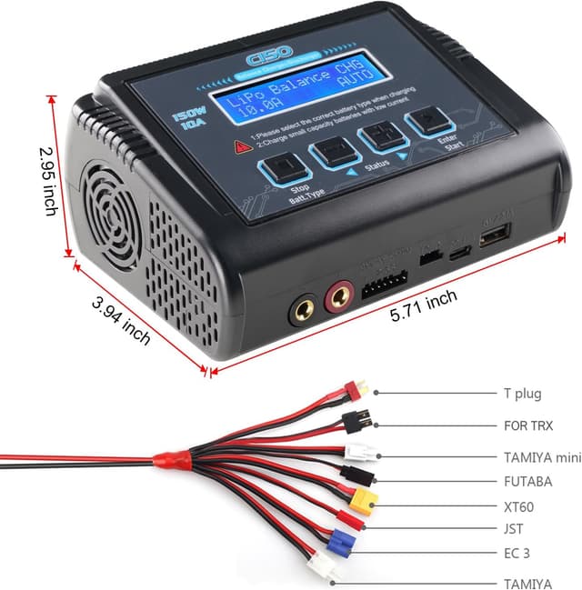 Detalle de RC LiPo Battery Charger 150W 10A Smart Balance Charger/Discharger (1S-6S LiPo, 1-15S NiMH, 1-10S PB) with AC/DC cables