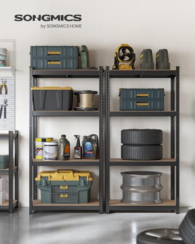 Detalle de SONGMICS Schwerlastregal-Set GLR044B02 (2er Set), 40 × 80 × 160 cm, Stahlgestell, 4 höhenverstellbare Ablagen