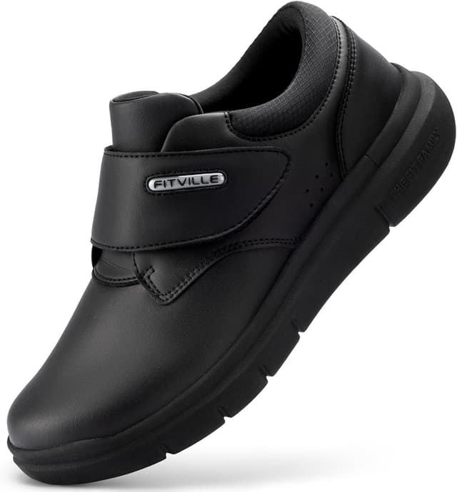 Detalle de FitVille Weite Lederschuhe mit Klettverschluss Herren – Business-Casual Sneaker mit breiter Zehenpartie (EasyTop V4)