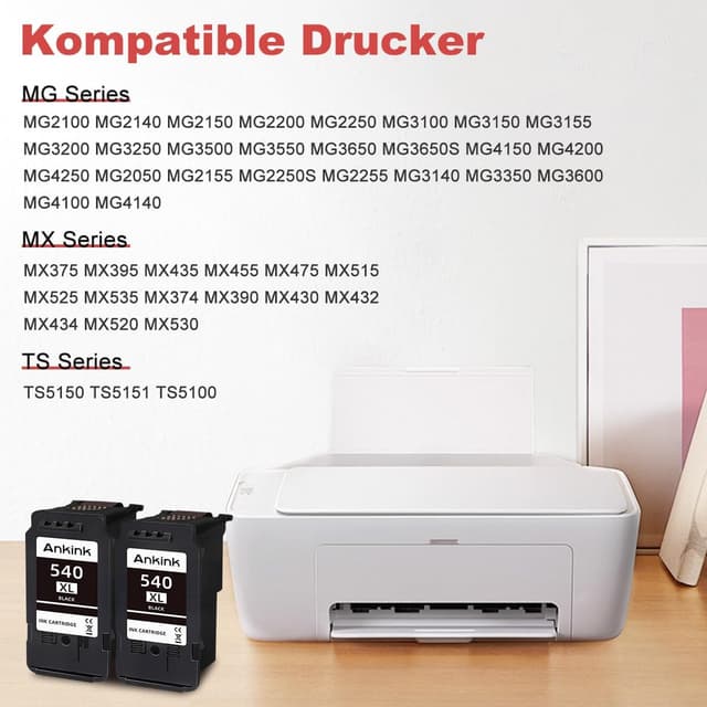 Detalle de ANKINK kompatible Tintenpatronen 540XL (PG 540XL) – 2er-Pack Schwarz für Canon-Drucker