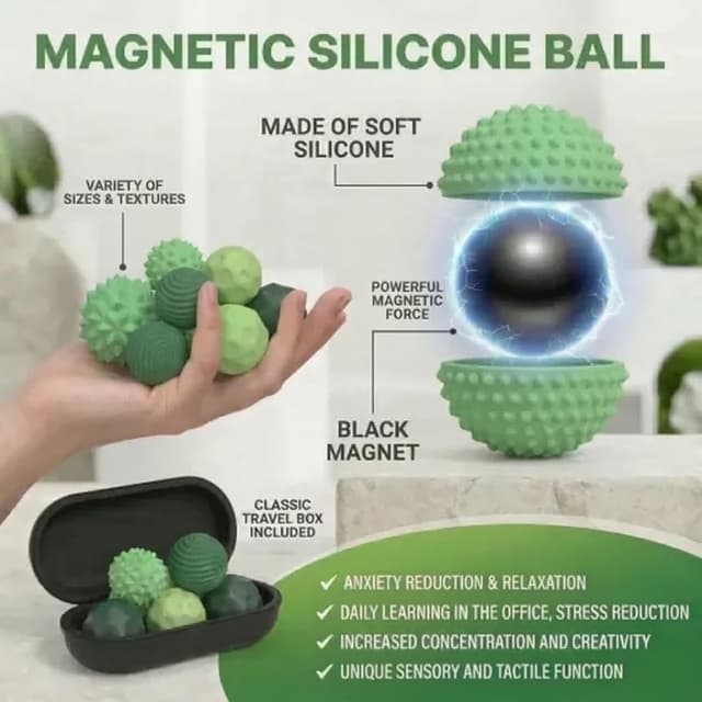 Detalle de CNMTCCO 8 magnetische Fidget Toys aus Silikon – leise Sensorik-Bälle (Grün)