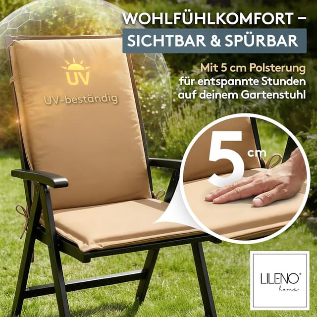 Detalle 2 de LILENO HOME Gartenstuhl Auflagen 4er Set Hochlehner Taupe