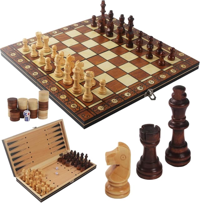 Imagen de Nuangoo Scacchiera in Legno 34x34 cm 3‑in‑1 en OfertitasTOP