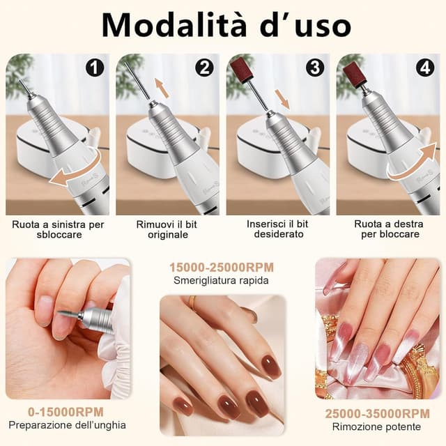 Detalle 2 de Enniewi fresa per unghie professionale 35.000 RPM con display LED