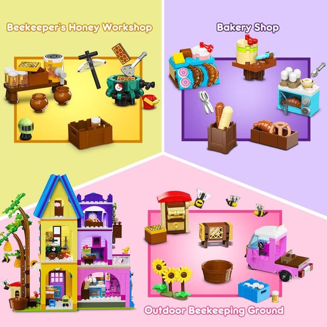 Thumbnail 2 de HOGOKIDS Bienenhaus & Bäckerei Haus Bauspielzeug mit LED-Licht – 1084-teilige Backset-Spielwelt