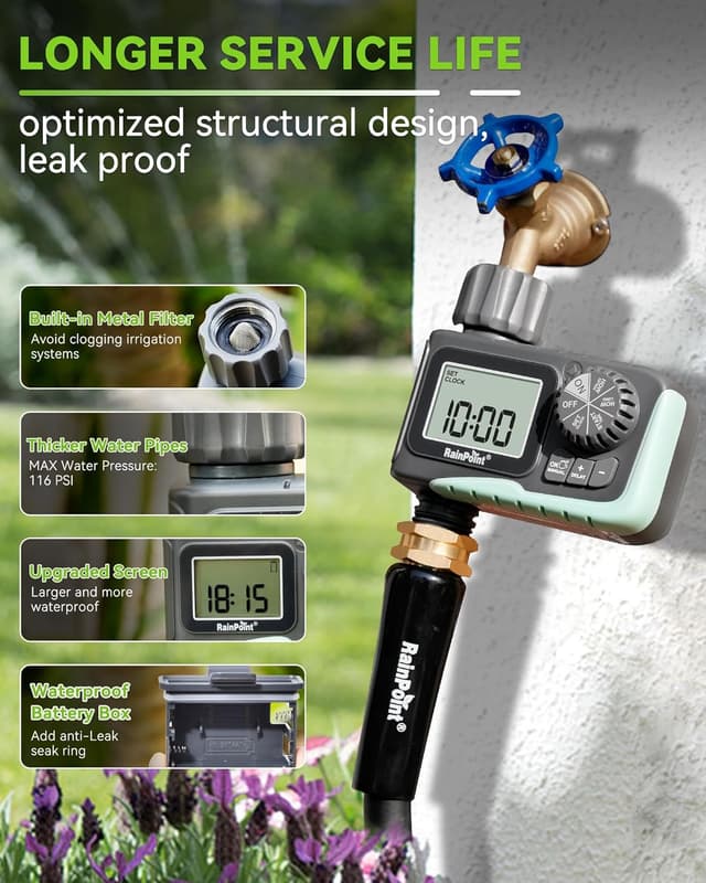 Detalle 2 de RAINPOINT Programmable Sprinkler Timer (1 Outlet) for Garden Hose with Rain Delay