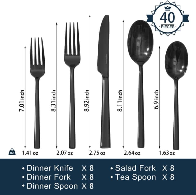 Thumbnail 1 de KINGSTONE Black Silverware Set 40-Piece 🍽