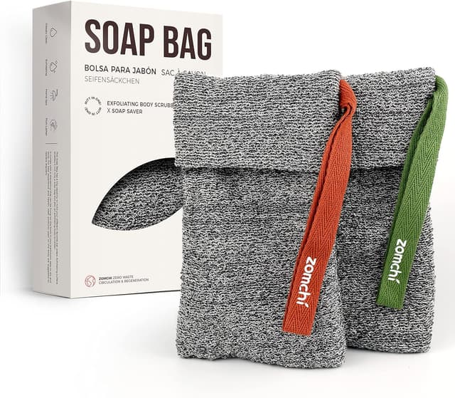 Detalle de ZOMCHI Seifensäckchen (hart) – 2 Stück Seifenbeutel für feste Seife mit sanftem bis tiefem Peeling